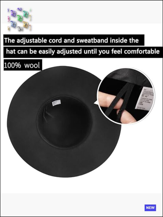 100% Wool Felt Floppy Hat Fedora Wide Brim Cloche Bowler Foldable Y2K main image 7